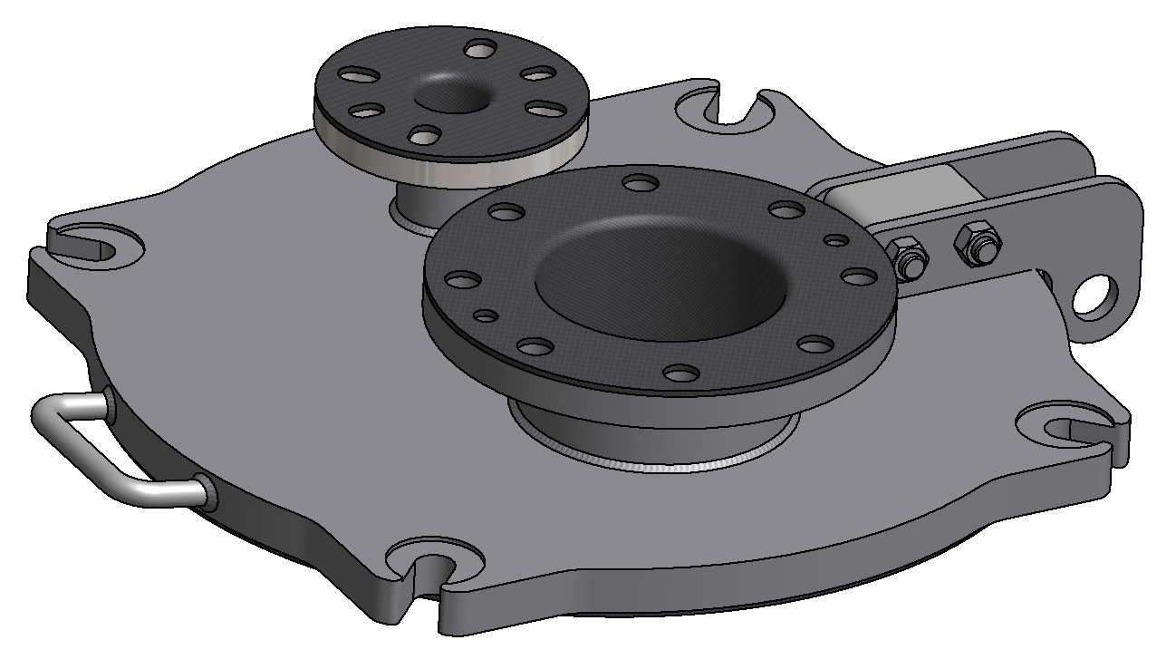 G81300144 gummierter 4K Domdeckel DN500 mit 2 Stutzen 3D
