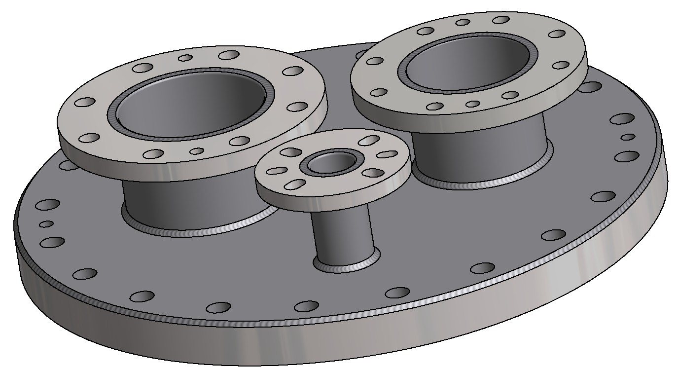 G81300168 Domdeckel DN500 mit Spritzring und 3 Stutzen 3D